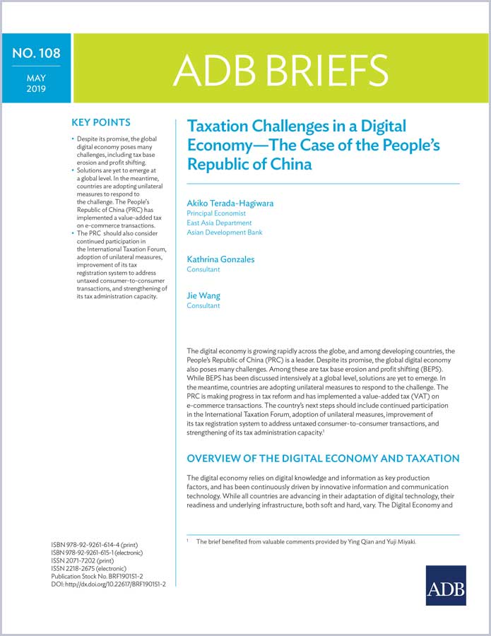 Taxation Challenges in a Digital Economy: The Case of the People’s Republic of China