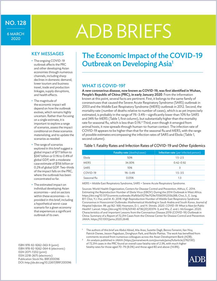 The Economic Impact of the COVID-19 Outbreak on Developing Asia