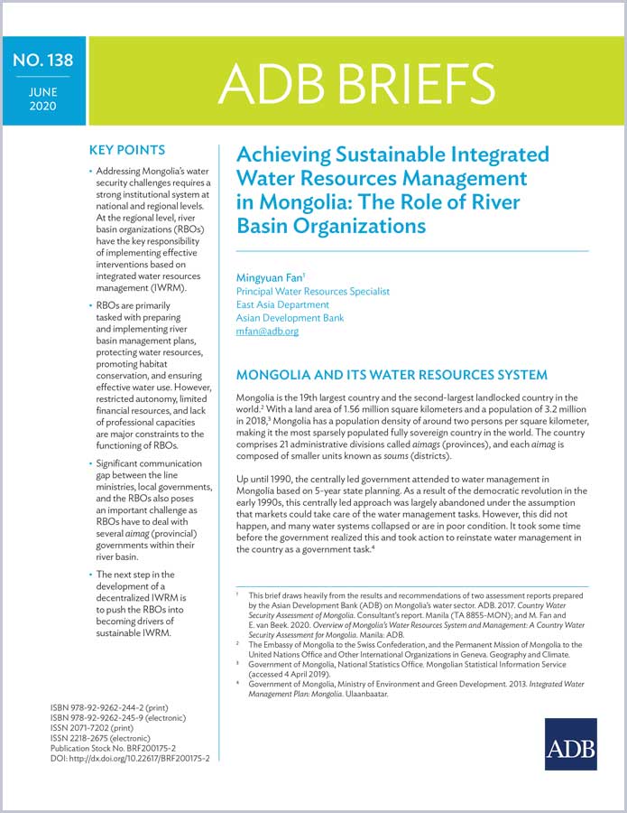 Achieving Sustainable Integrated Water Resources Management in Mongolia: The Role of River Basin Organizations