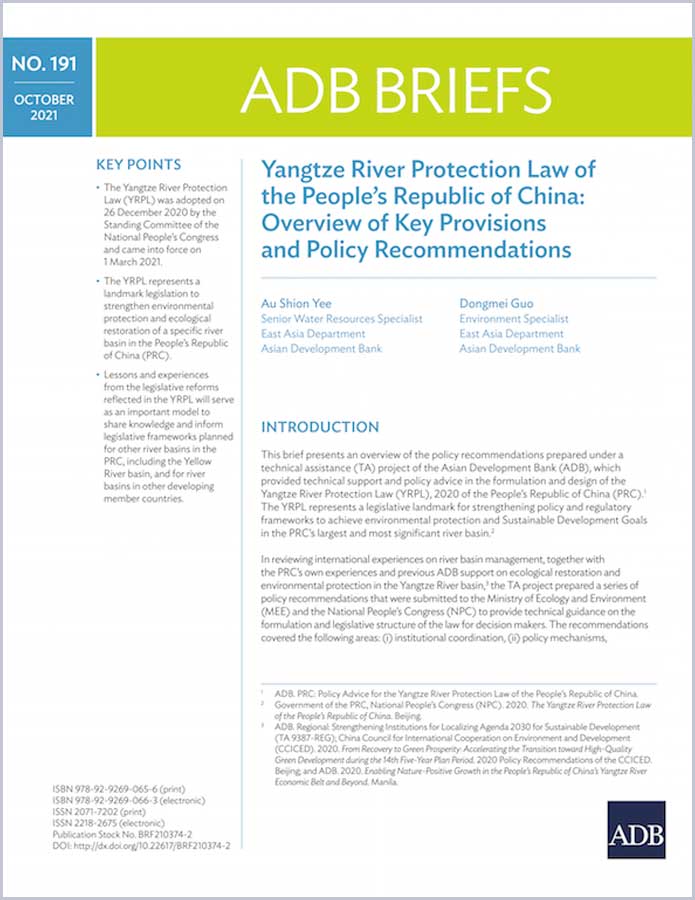 Yangtze River Protection Law of the PRC: Overview of Key Provisions and Policy Recommendations