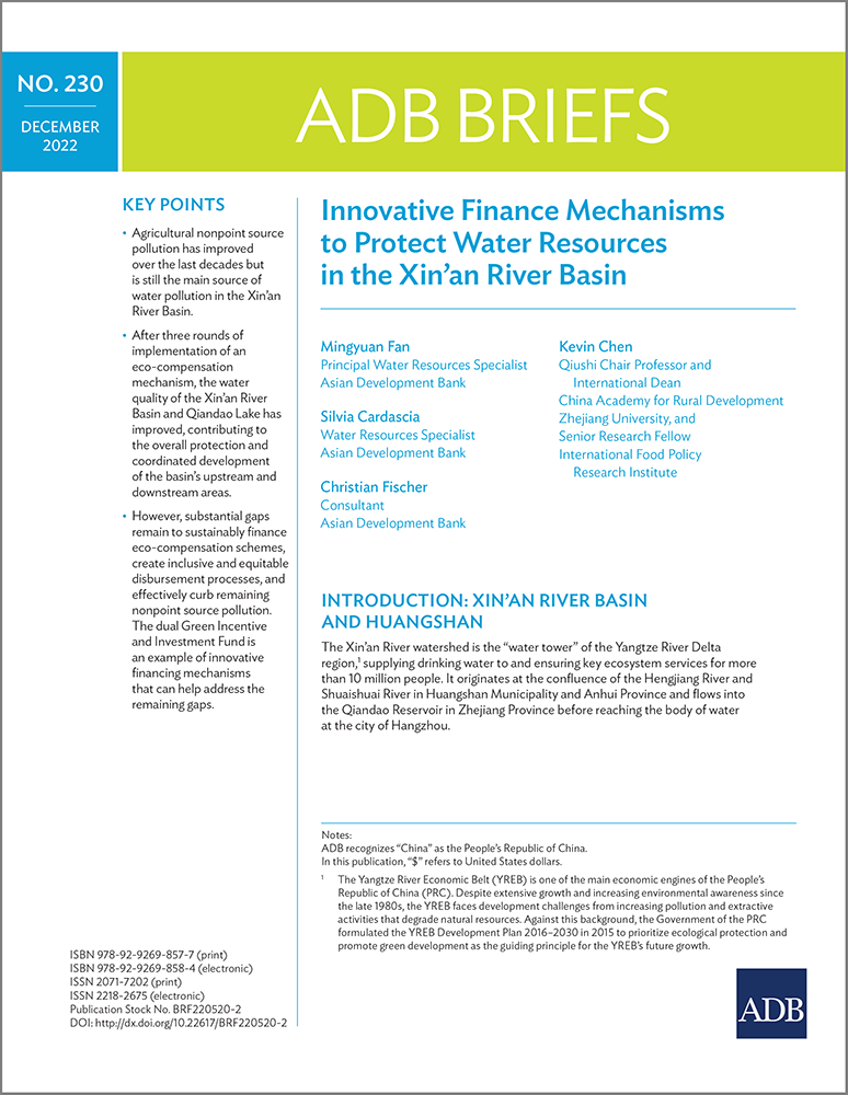 Innovative Finance Mechanisms to Protect Water Resources in the Xin’an River Basin