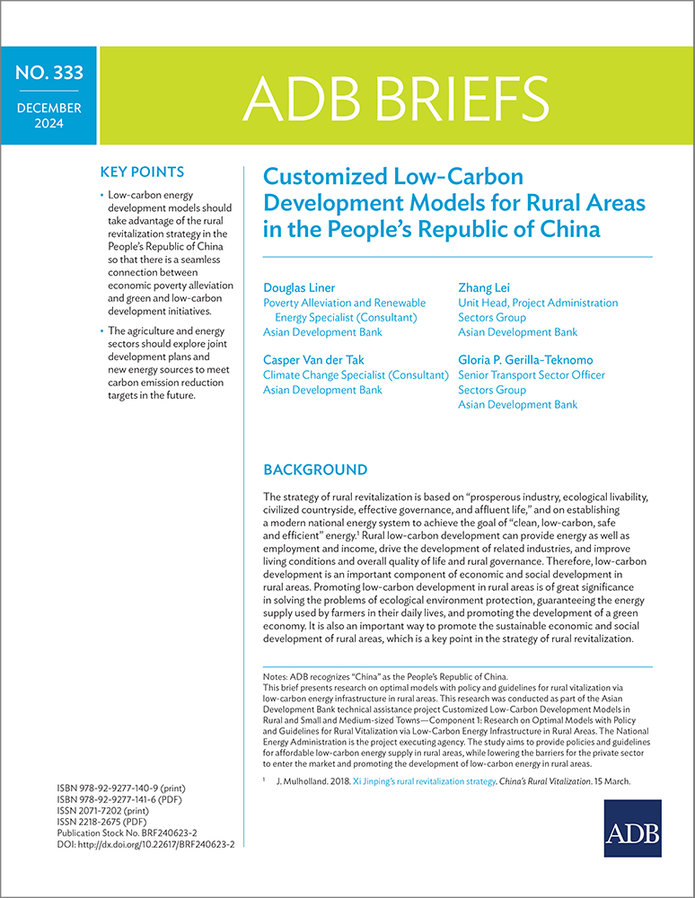 Customized Low-Carbon Development Models for Rural Areas in the People’s Republic of China